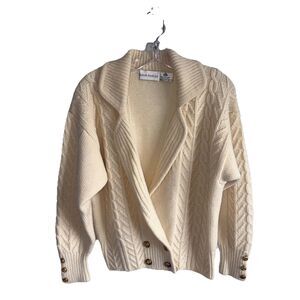 Vintage Robert Scott Ivory Cream Wool Cable Knit Cardigan Sweater Women Size 38